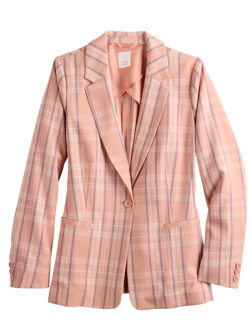 LC Lauren Conrad Peach Plaid Tailored Blazer